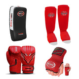 Kids Boxing Coach Ready Kit 8-12 Years | Boxing Gloves + Inner Gloves + Elastic Shinpads + Muay Thaipad Flame