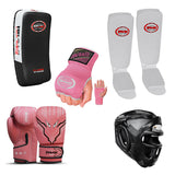 Kids Boxing Coach Ready Kit 8-12 Years | Grille Headguard + Boxing Gloves + Inner Gloves + Elastic Shinpads + Muay Thaipad Flame