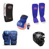 Kids Boxing Coach Ready Kit 8-12 Years | Grille Headguard + Boxing Gloves + Inner Gloves + Elastic Shinpads + Muay Thaipad Flame