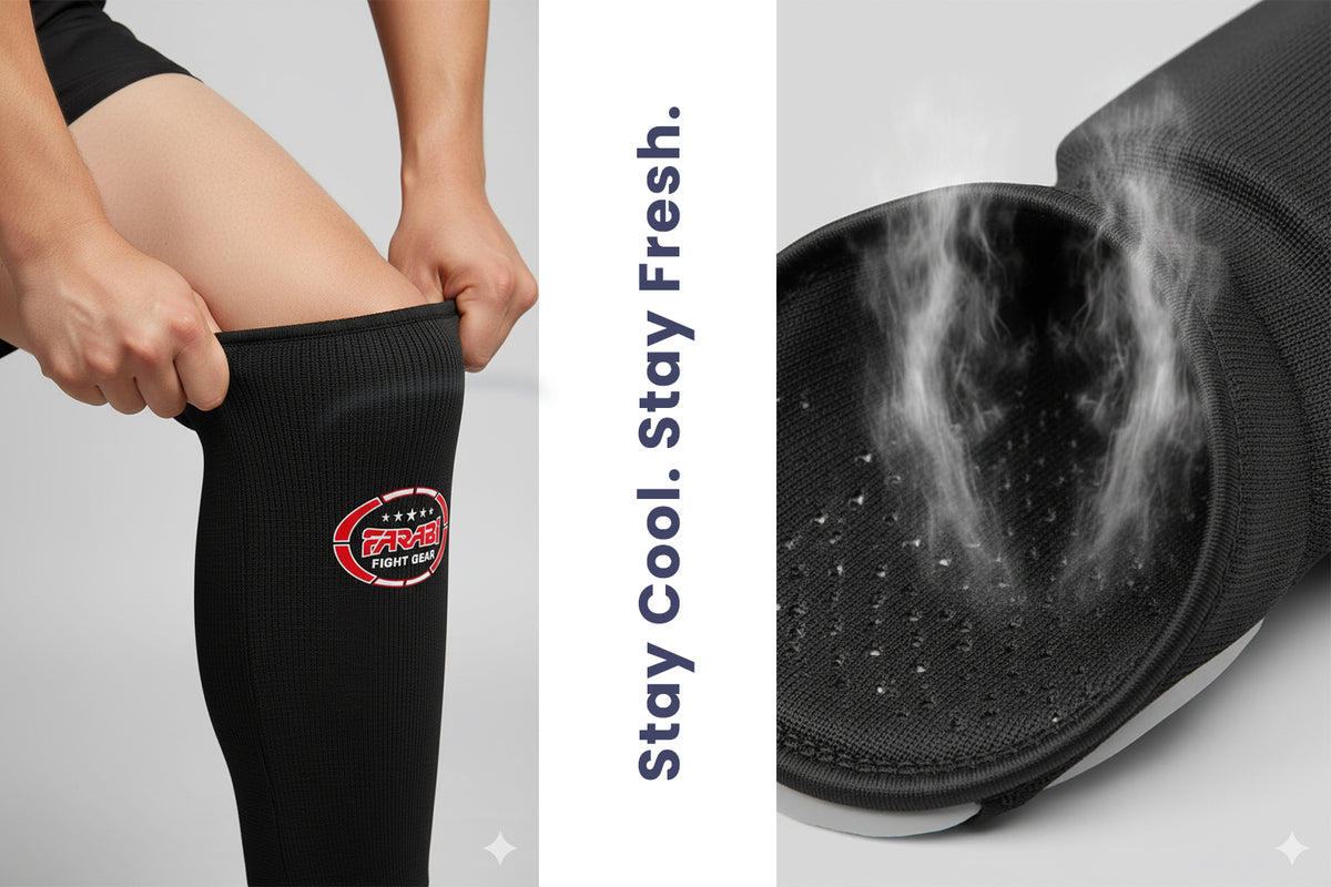 Farabi Shin Pads Instep Shin Guard for Kickboxing MMA Muay Thai Boxing Gym Training Elasticated Pads - gallery image