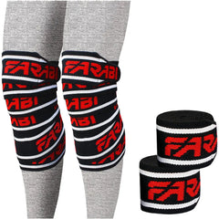 Farabi KW1 Knee Wraps for Weightlifting & Powerlifting – Adjustable Knee Support for Gym & Squats