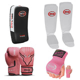 Kids Boxing Coach Ready Kit 8-12 Years | Boxing Gloves + Inner Gloves + Elastic Shinpads + Muay Thaipad Flame