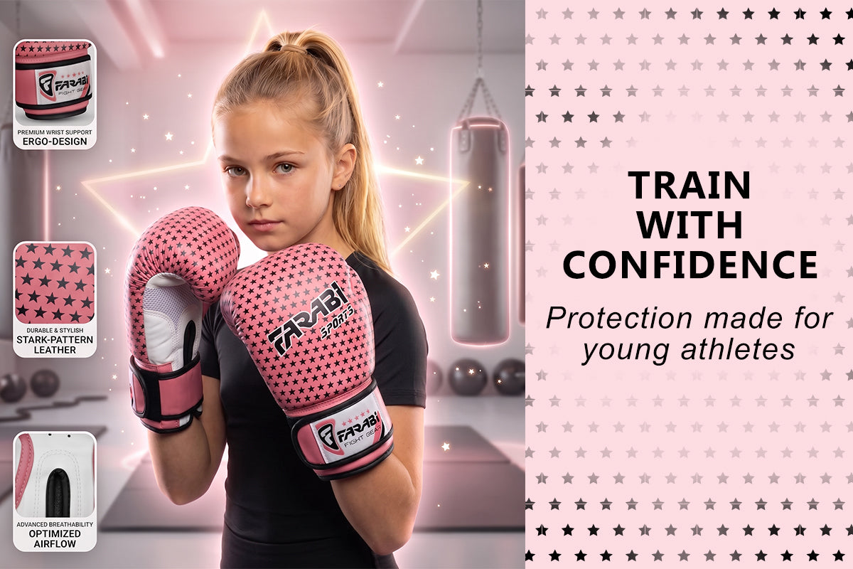 Farabi Kids 4-0z Pink Star Boxing Gloves - gallery image