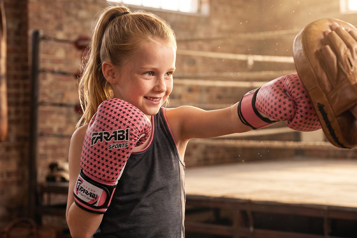 Farabi Kids 4-0z Pink Star Boxing Gloves - gallery image