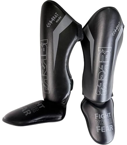 Farabi Adult Combat Shin in Step Black/Grey-Ultimate Shin Guards